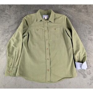 LL Bean Women's M Chamois Flannel Button Up Olive Long Sleeve Shirt 517560